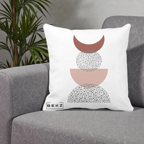 Perna Decorativa Boho Luna Plina si Forme Punctate, 40x40 cm, Alba Mata, Husa Detasabila, Perna Inclusa, BEKZ®