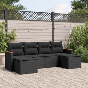 3226216 vidaXL Set mobilier de grădină cu perne, 6 piese, negru, poliratan