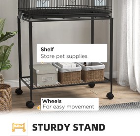 PawHut Cusca Dubla Stivuibila de 164cm pentru Pasari, pe Roti cu Suport, Tava Detasabila, Panou de Plasa Jos, Containere pentru Hrana | Aosom Romania