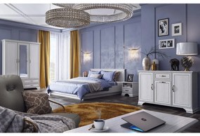 Set dormitor Tiffany (Tiffy) 1, woodline crem, format din pat 160, 2 noptiere, dulap pentru haine, comoda