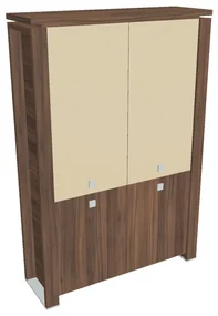 Dulap înalt Verno+ 140 x 46 x 210 cm, uși combinate, nuc / vanilie