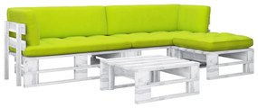 Set mobilier paleti cu perne, 4 piese, alb, lemn de pin tratat verde aprins, 2x colt + suport pentru picioare + masa, Alb, 1