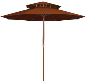 vidaXL Umbrelă de soare dublă, stâlp din lemn, cărămiziu, 270 cm