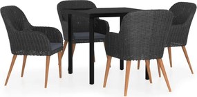 vidaXL Set masă pentru grădină, 5 piese, cu perne, negru