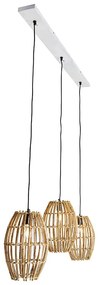 Lampă suspendată din bambus cu abajururi albe dreptunghiulare cu 3 lumini - Canna Capsule