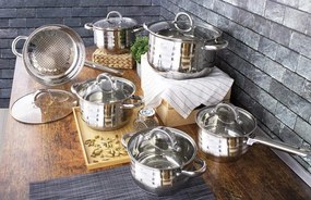 Set oale si tigaie inox 12 piese cu capace de sticla, de calitate, gatire sanatoasa,  Gourmet Line Blaumann BL 3897