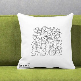 Perna Personalizata Many Cats Pattern Alb-Negru, 40x40 cm, Alba Mata, Husa Detasabila, Perna Inclusa, BEKZ®