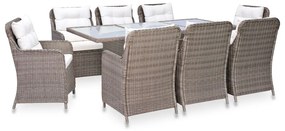 vidaXL Set mobilier de exterior, 9 piese, maro, poliratan