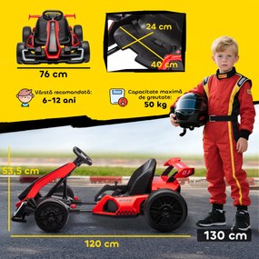 HOMCOM Go-Kart Electric pentru Copii cu Scaun Reglabil, 2 Motoare, Claxon, Lumini și Muzică, 120x76x53.5 cm, Roșu | Aosom Romania