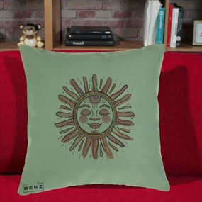 Perna Decorativa Soare Roz Tribal, 40x40 cm, Verde, Husa Detasabila, Perna Inclusa, BEKZ®