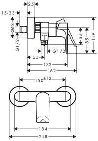 Baterie dus Hansgrohe, Rebris E, negru mat