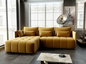 Colțar extensibil dumonde cu ladă de depozitare si sezut confortabil din spuma high-density, Malta Royal Muștar 235x185 cm