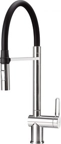 Baterie pentru chiuveta bucatarie, crom, cap mixer, pipa flexibila, 2 tipuri de jet, Deante Magnetic Crom