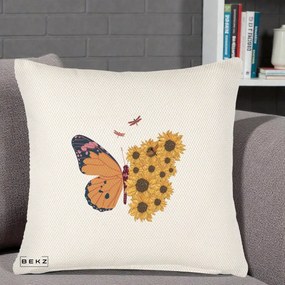 Perna Decorativa Fluture Floarea-Soarelui, 40x40 cm, Crem Reliefat, Husa Detasabila, Perna Inclusa, BEKZ®