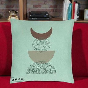Perna Decorativa Boho Luna Plina si Forme Punctate, 40x40 cm, Verde Menta, Husa Detasabila, Perna Inclusa, BEKZ®
