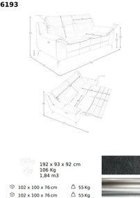 Canapea 2 locuri eleganta, design LUX cu functia relax Cowhide black