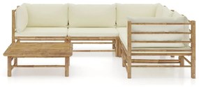 3058213 vidaXL Set mobilier de grădină cu perne alb crem, 6 piese, bambus