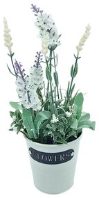 Plantă artificială în ghiveci, lavandă, dimensiuni 28x9 cm, culoare alb