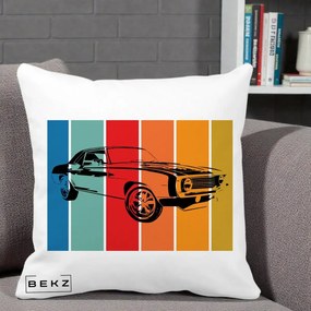 Perna Personalizata Masina Retro Muscle Car Grafic, 40x40 cm, Alba Mata, Husa Detasabila, Perna Inclusa, BEKZ®