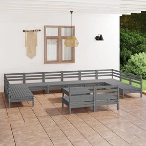 3083461 vidaXL Set mobilier de grădină, 13 piese, gri, lemn masiv de pin