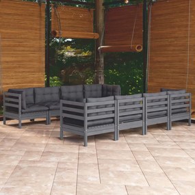3096168 vidaXL Set mobilier de grădină cu perne, 9 piese, lemn masiv de pin
