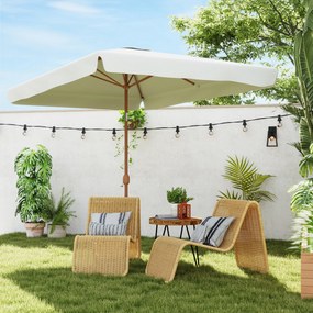 Outsunny Umbrelă de Grădină 2x3 m Inclinabilă cu Deschidere cu Manivelă, Orificiu de Ventilație și Margine cu Volane, Umbrelă de Exterior Dreptunghiulară Anti-UV 50+ din Aluminiu și Poliester de 180 g/㎡, Crem | Aosom Romania