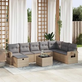 vidaXL Set canapele de grădină, 9 piese, cu perne, bej, poliratan
