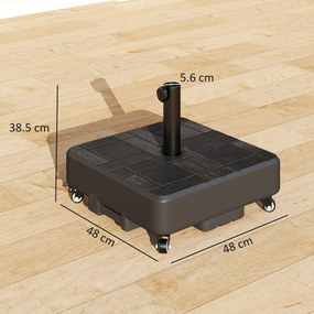 Outsunny Bază pătrată pentru umbrelă, suport umbrelă exterior cu roți Umplibil 35 kg Nisip sau 28 L Apă, 48 x 48 x 38,5 cm, Negru | Aosom Romania