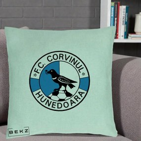 Perna Personalizata FC Corvinul Hunedoara Fotbal, 40x40 cm, Verde Menta, Husa Detasabila, Perna Inclusa, BEKZ®