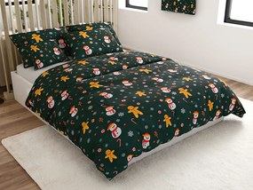 Lenjerie de pat de flanel din microfibra SNOWMAN AND GINGERBREAD verde Dimensiune lenjerie de pat: 2 buc 70 x 90 cm | 200 x 220 cm