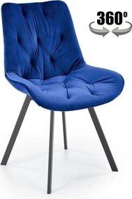 Scaun rotativ K519, albastru/negru, stofa catifelata/metal, 54x63x86 c