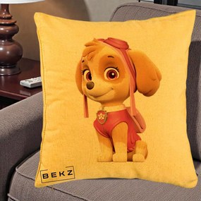 Perna Personalizata Skye PAW Patrol Roz, 40x40 cm, Galben, Husa Detasabila, Perna Inclusa, BEKZ®