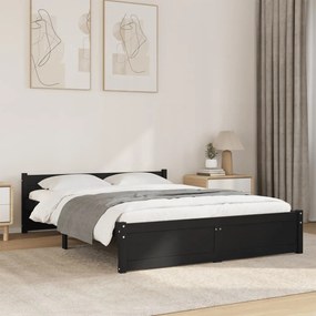 815028 vidaXL Cadru de pat, negru, 140x190 cm, lemn masiv