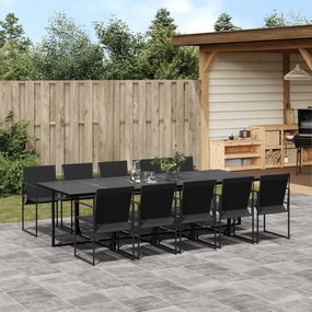 vidaXL Set mobilier de grădină, 11 piese, negru, textilenă