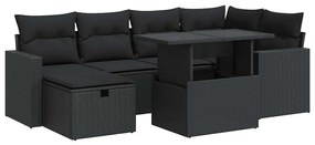 3327815 vidaXL Set canapele de grădină cu perne, 7 piese, negru, poliratan