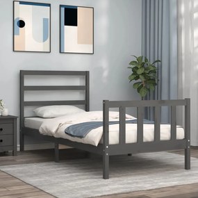 3191893 vidaXL Cadru de pat cu tăblie, gri, 90x200 cm, lemn masiv
