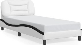 vidaXL Cadru de pat fără saltea Hvar alb și negru, 80x200 cm, piele ecologică