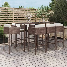 vidaXL Set mobilier bar de grădină, cu perne, 9 piese, maro, poliratan