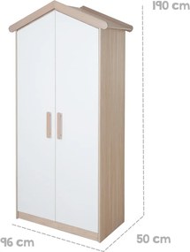 Șifonier de copii alb-în culoare naturală cu aspect de lemn de stejar 96x190x50 cm Cabane – Roba