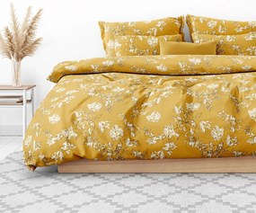 Goldea lenjerie de pat flanel - crini pe culoare muștar 140 x 200 și 50 x 70 cm