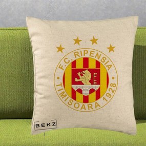 Perna Personalizata FC Ripensia Timisoara 1928, 40x40 cm, Bej, Husa Detasabila, Perna Inclusa, BEKZ®