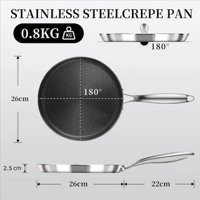 Tigaie pentru clatite cu capac Swiss Haus SH-ZGCP26, 26 x 2,4 cm, Acoperire ceramica Sapphire, Fara PTFE/PFAS/PFOA, Inductie, Otel inoxidabil