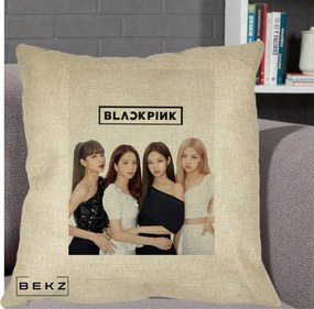 Perna Personalizata K-pop BLACKPINK Foto Grup-Negru, 40x40 cm, Crem, Husa Detasabila, Perna Inclusa, BEKZ®