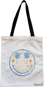 Sacosa de Panza pentru Cumparaturi, Geanta Tote, model Party Smile, Cu fermoar, 38x34.5 cm, Alba, BEKZ®