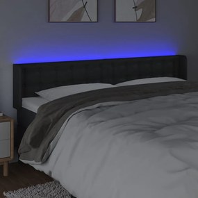 Tablie de pat cu LED, negru, 203x16x78 88 cm, piele ecologica 1, Negru, 203 x 16 x 78 88 cm