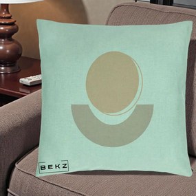 Perna Decorativa Geometric Boho Luna si Disc, 40x40 cm, Verde Menta, Husa Detasabila, Perna Inclusa, BEKZ®