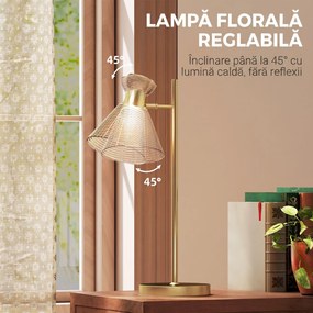 HOMCOM Lampă de Masă Modernă cu Abajur Reglabil din Sticlă Ambrată și Satinată, Suport E27, Aur | Aosom Romania