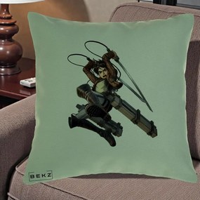 Perna Personalizata Attack on Titan Eren Yeager Lupta, 40x40 cm, Verde, Husa Detasabila, Perna Inclusa, BEKZ®