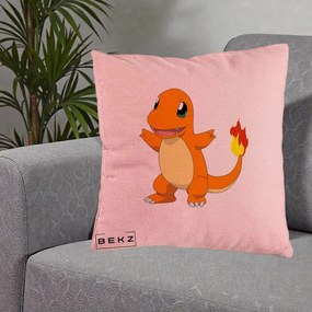 Perna Personalizata Charmander Pokemon, 40x40 cm, Roz, Husa Detasabila, Perna Inclusa, BEKZ®