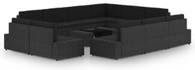 vidaXL Set mobilier de grădinăcu perne, 12 piese, negru, poliratan